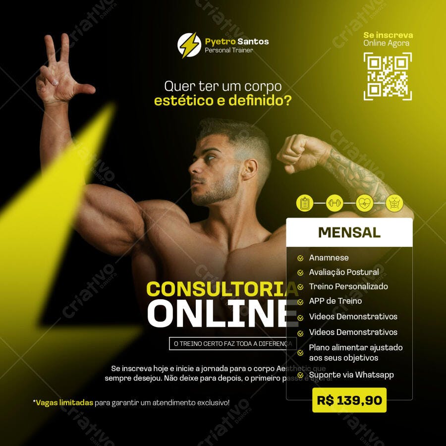 Flyer Consultoria Fitness Online Personal Trainer PSD Editável