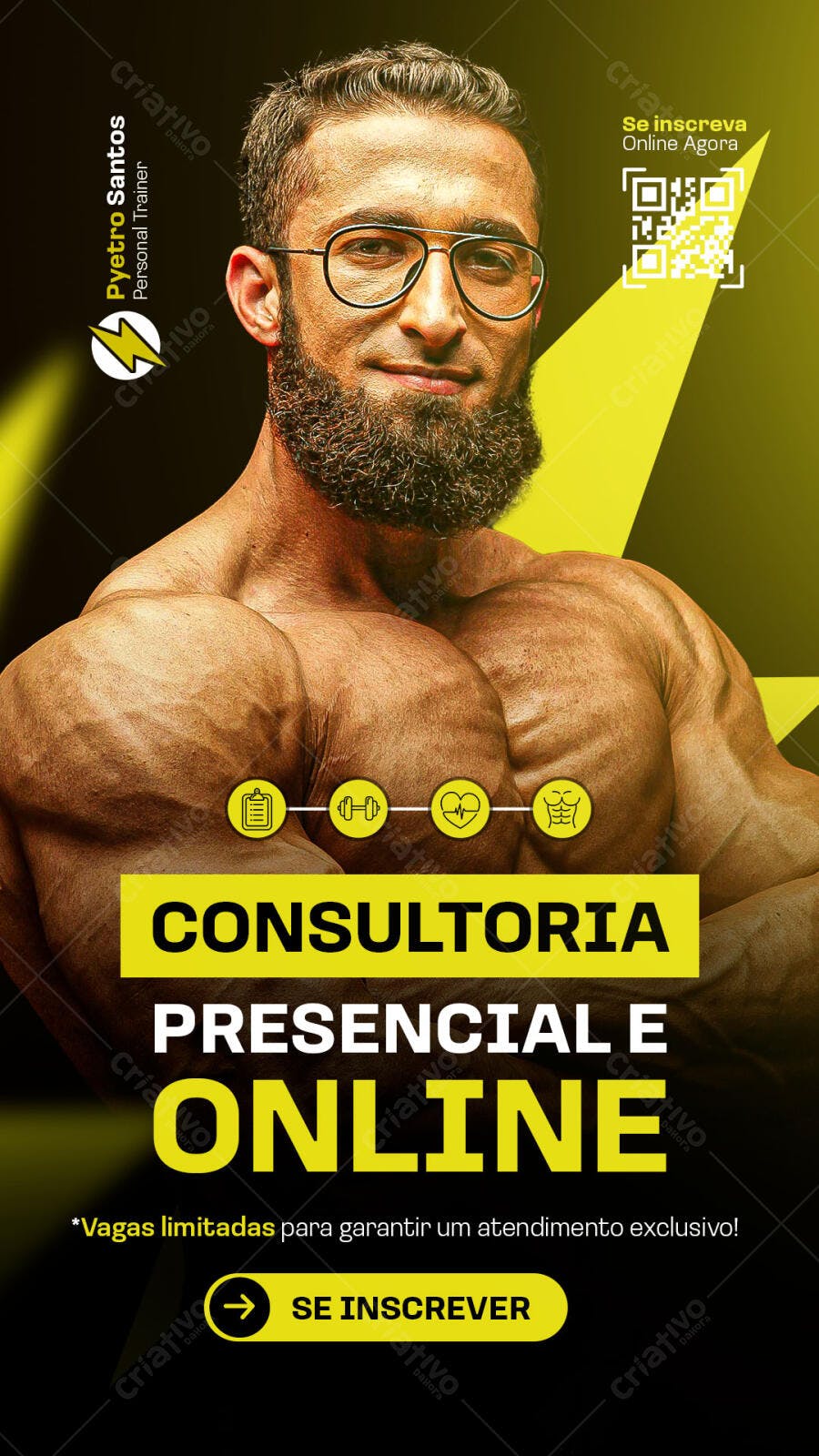 Flyer Personal Trainer Pyetro Santos Consultoria Fitness Online PSD Editável