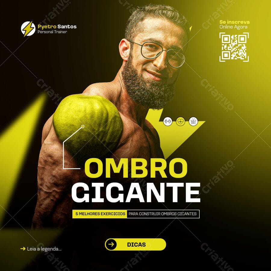 Post Fitness Personal Trainer Ombro Gigante Pyetro Santos PSD Editável