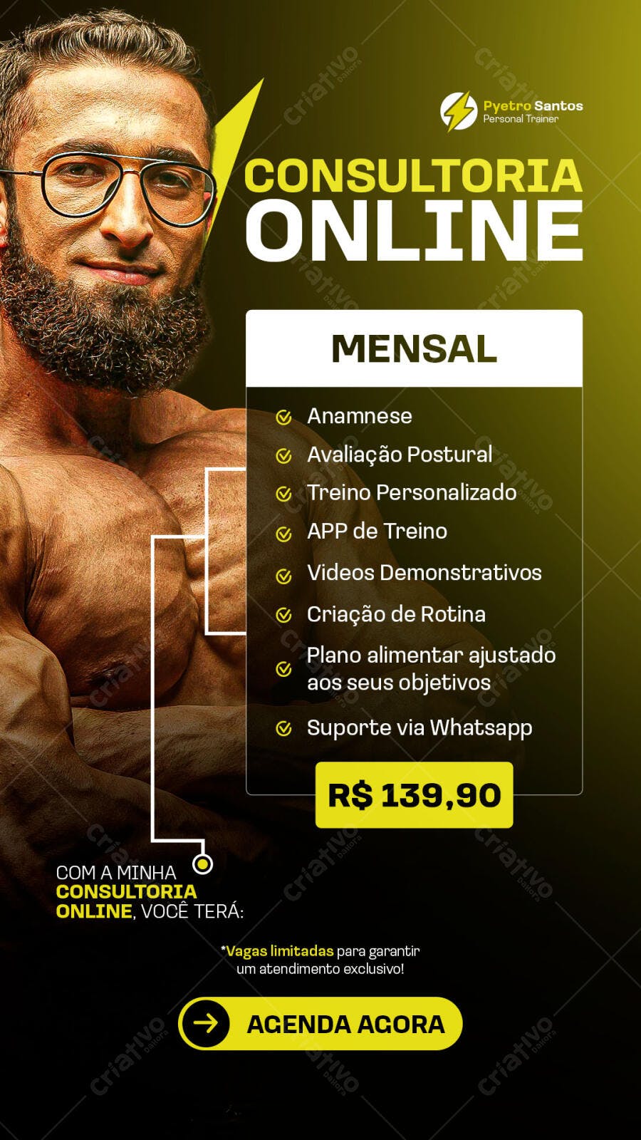 Flyer Personal Trainer Consultoria Online Fitness PSD Editável