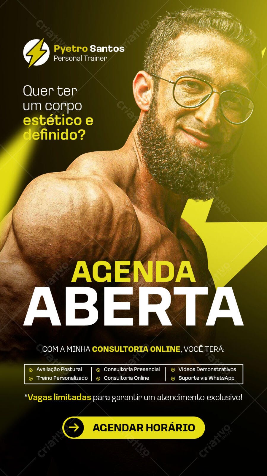Flyer Personal Trainer Pyetro Santos Corpo Estético e Definido PSD Editável