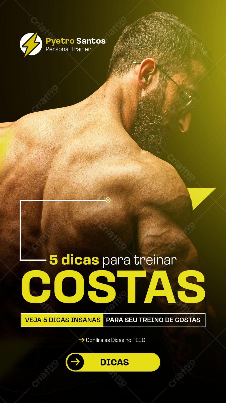Flyer Dicas de Treino de Costas Personal Trainer Pyetro Santos PSD Editável