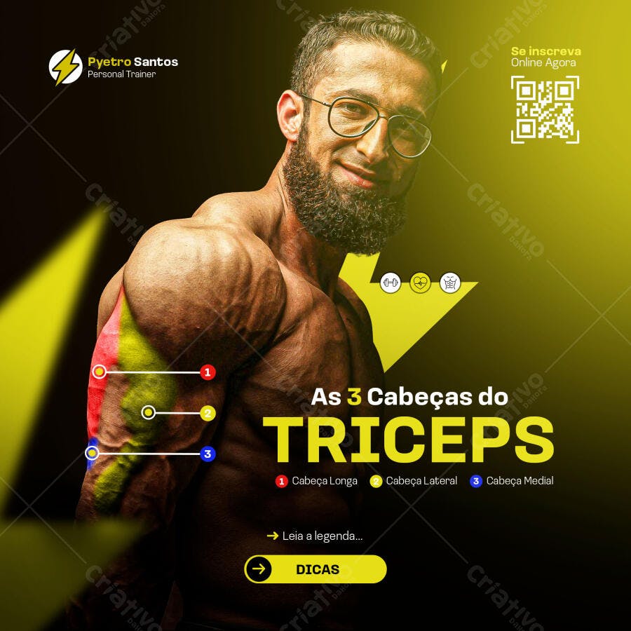 Flyer Fitness Anatomia Tríceps Homem Musculoso PSD Editável