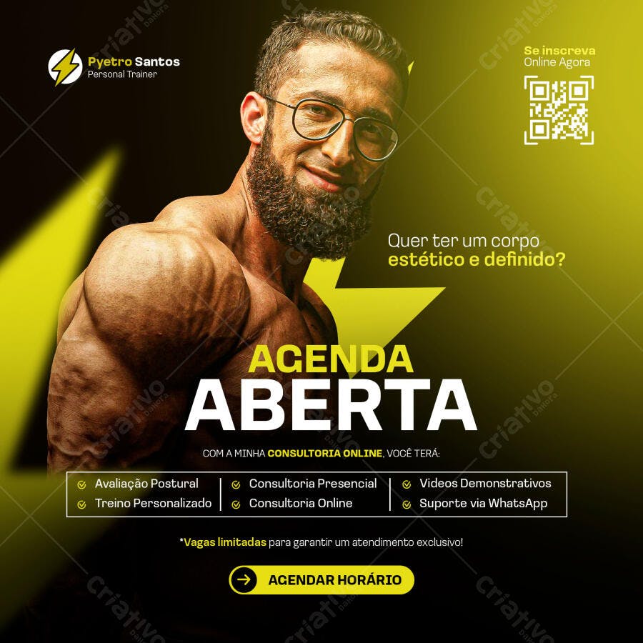 Flyer Fitness Personal Trainer Agenda Aberta Consultoria Online PSD Editável
