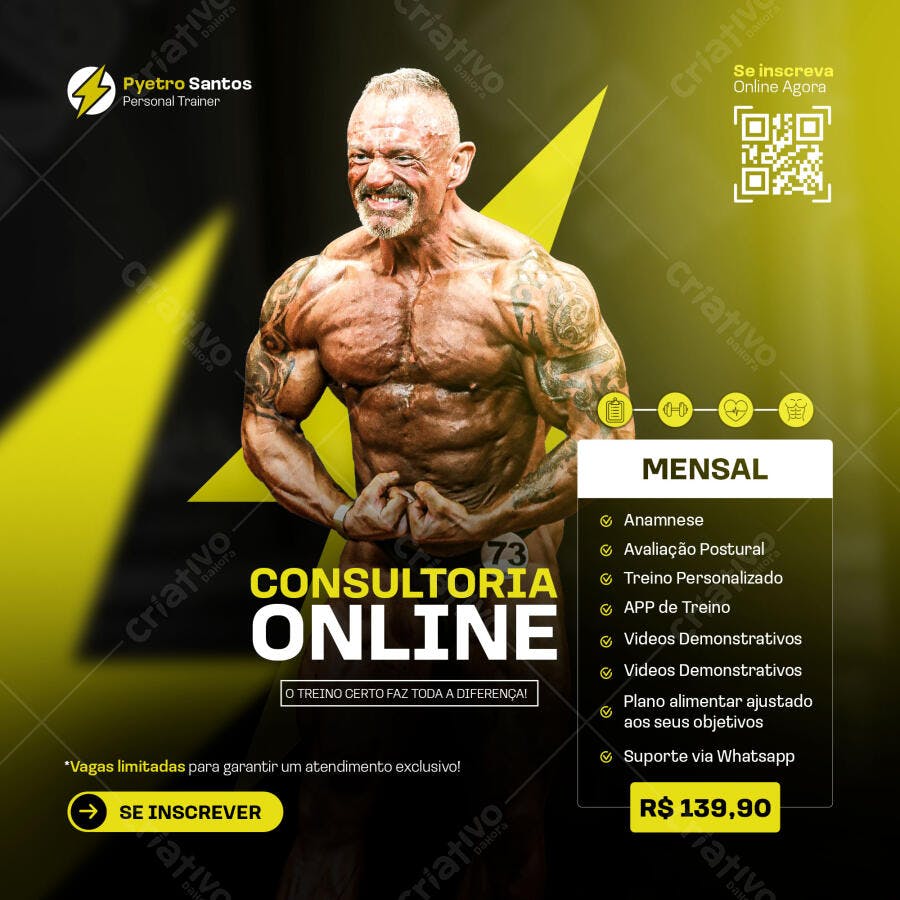 Flyer Digital para Personal Trainer Consultoria Online PSD Editável
