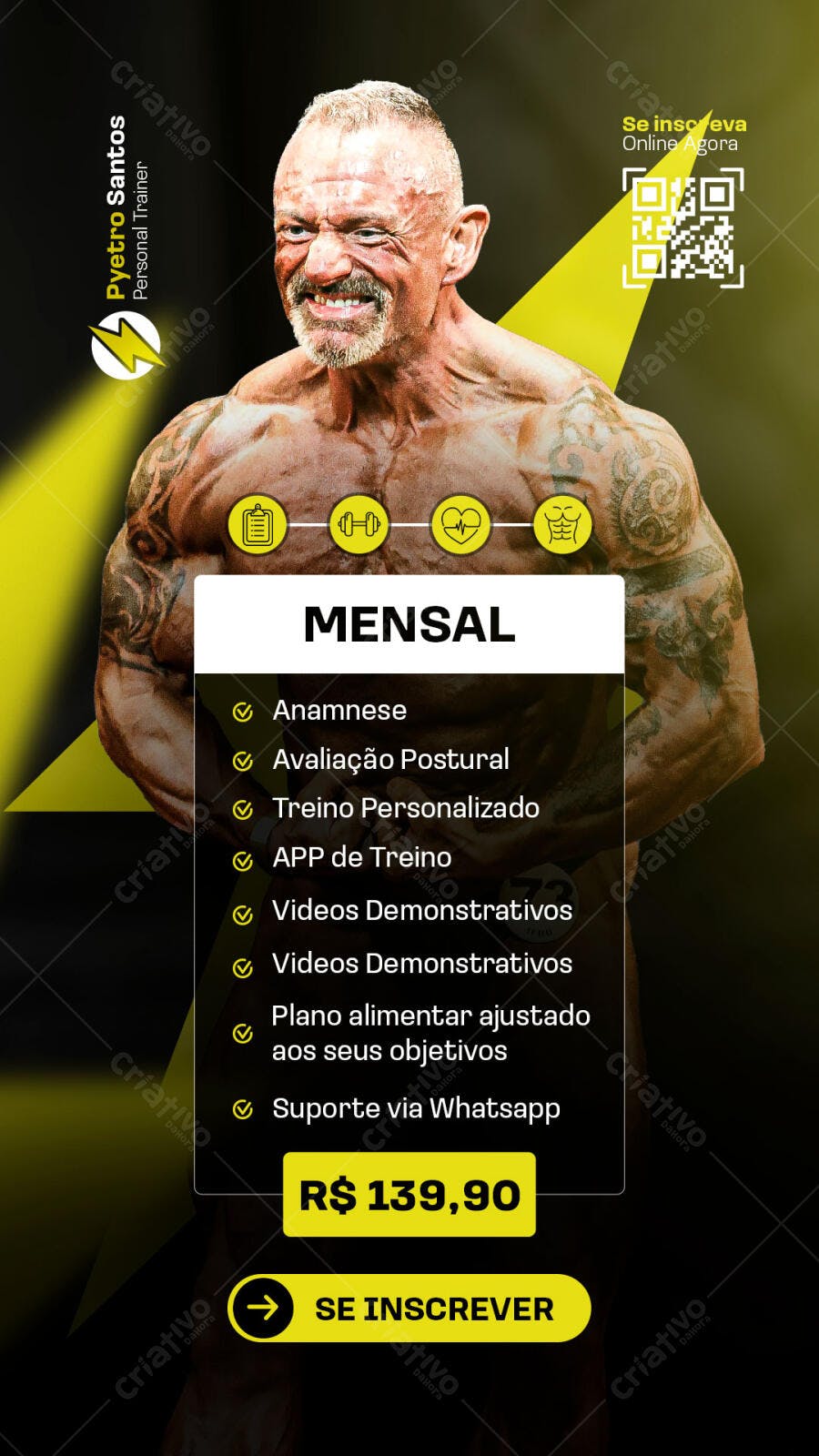 Flyer de Treino Personalizado para Personal Trainer Pietro Santos PSD Editável