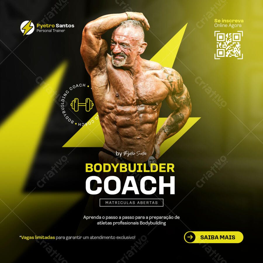 Post para Treinamento Bodybuilding Coach Pietro Santos Matrículas Abertas PSD Editável