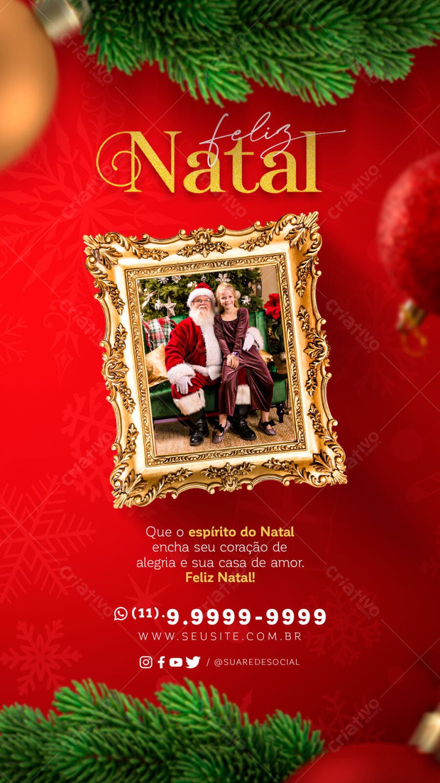 Arte Digital Feliz Natal Clássico com Papai Noel PSD Editável