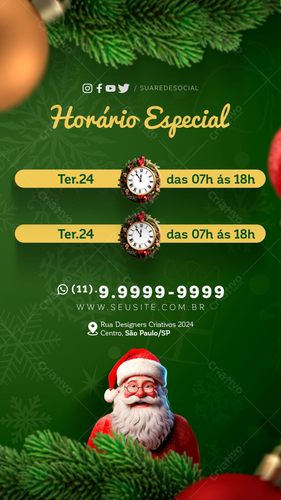 Post Instagram Horário Especial de Natal com Papai Noel PSD Editável
