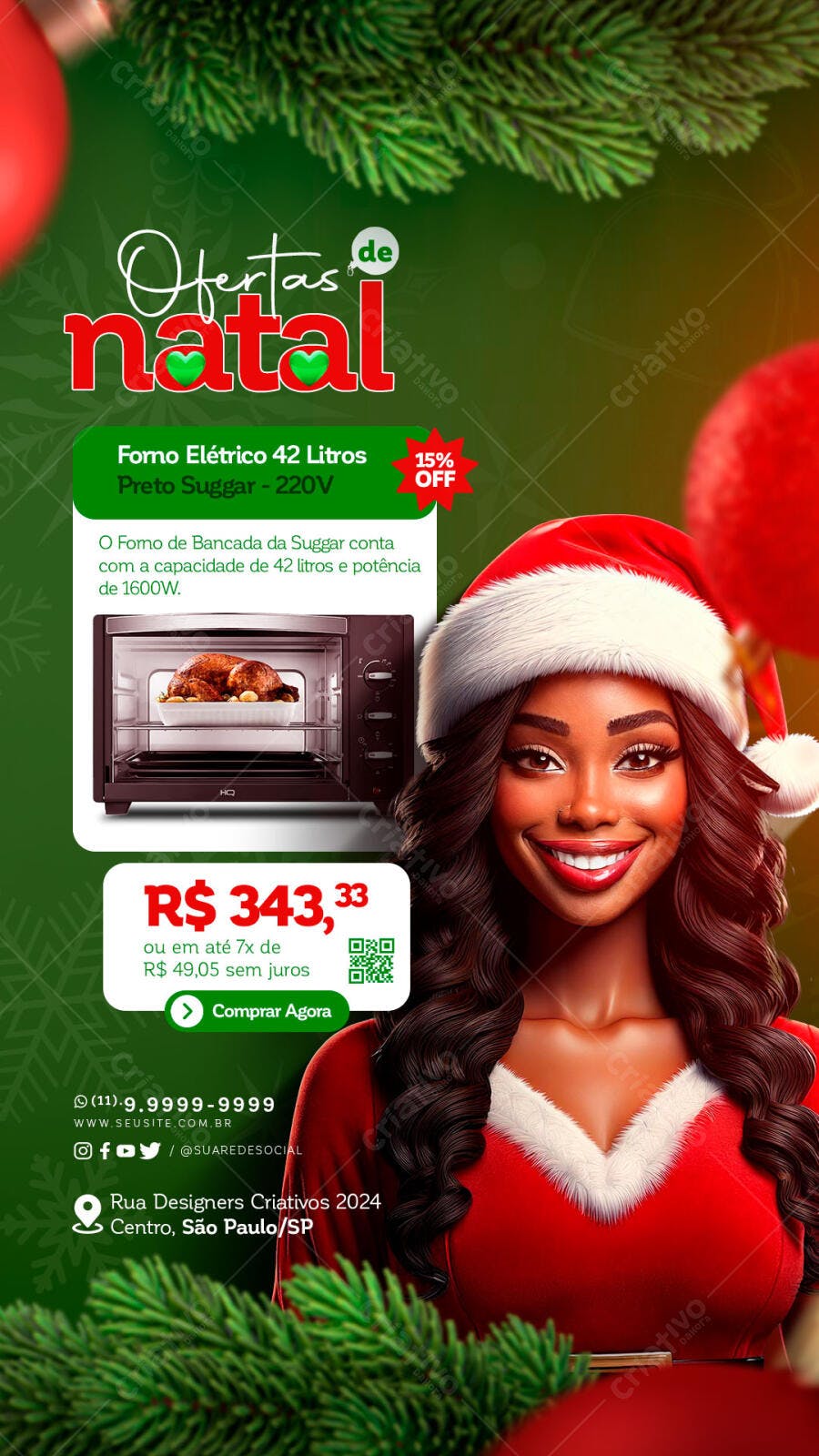 Flyer Ofertas de Natal Forno Elétrico Suggar Mulher Negra Sorrindo PSD Editável