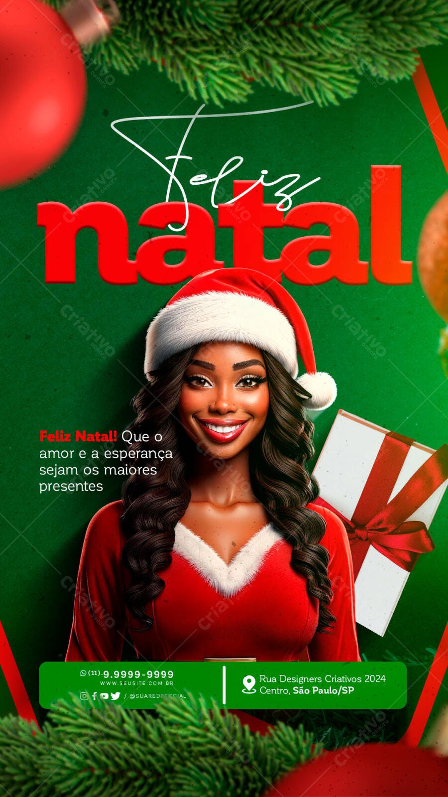 Flyer de Feliz Natal com Mulher Negra PSD Editável