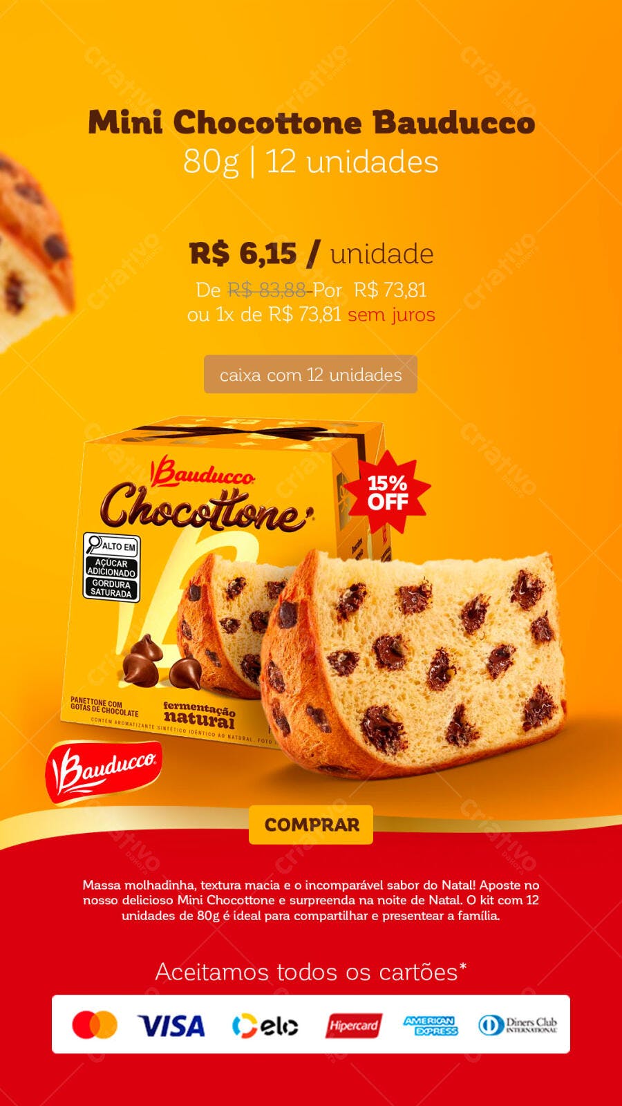 Post para Redes Sociais Mini Chocottone Bauducco Natal PSD Editável