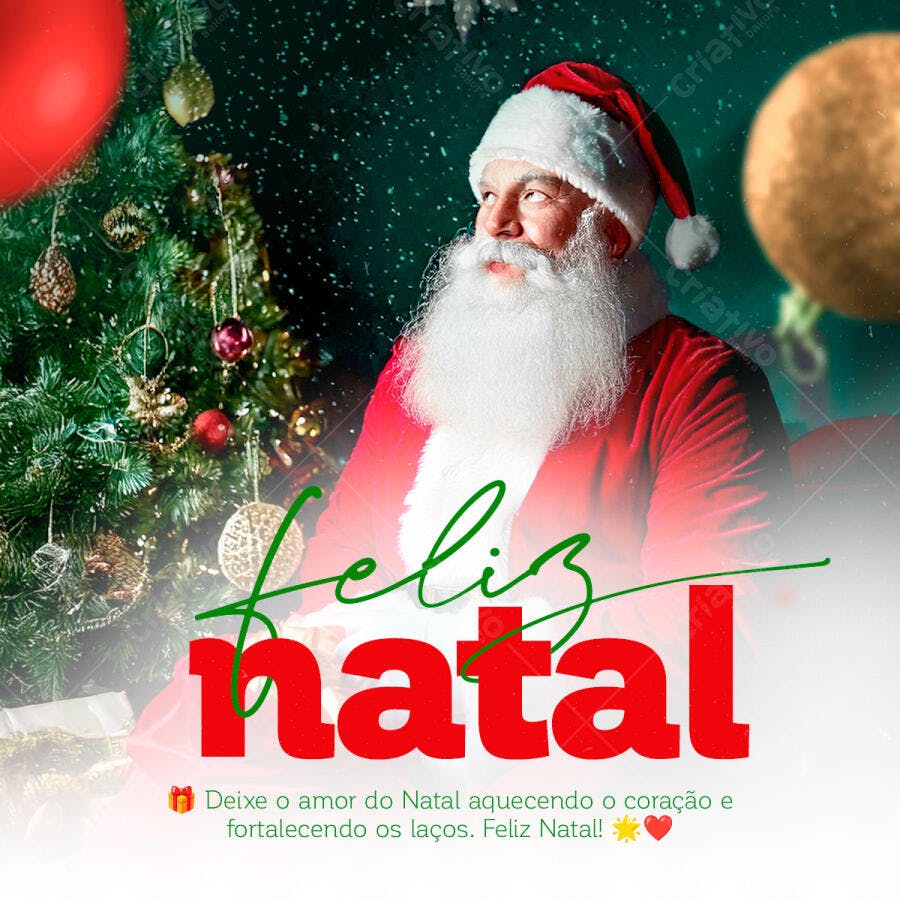 Post para Redes Sociais Feliz Natal Papai Noel e Árvore PSD Editável