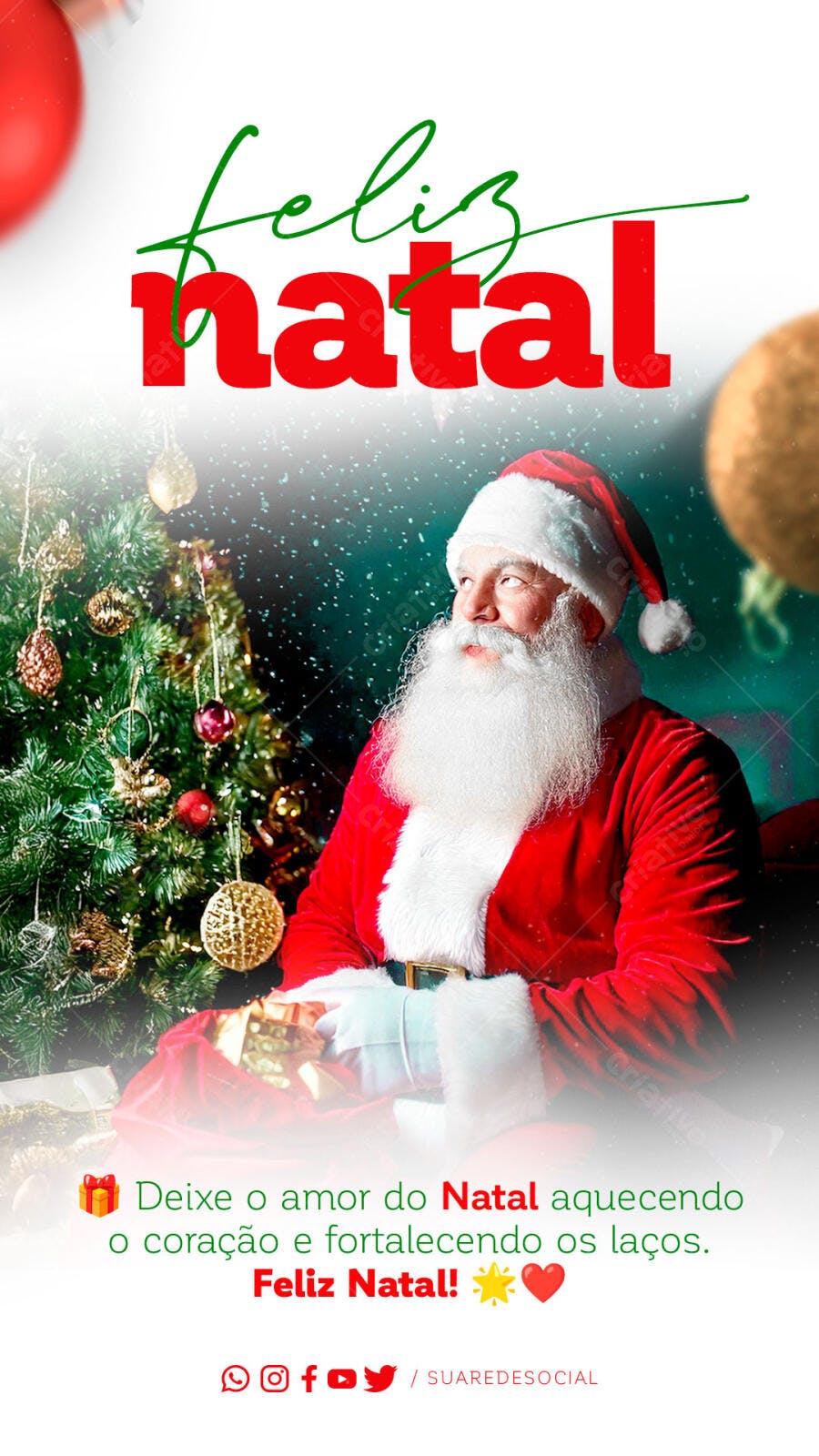Post Redes Sociais Feliz Natal Papai Noel e Árvore PSD Editável