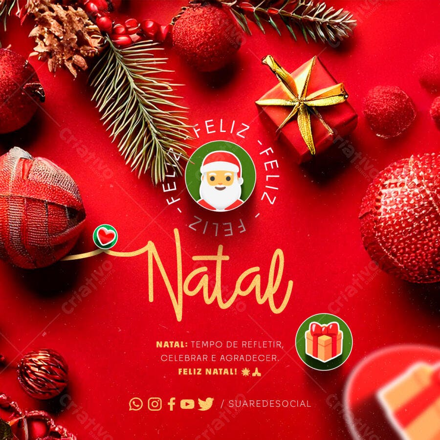 Post para Redes Sociais Feliz Natal Vermelho PSD Editável