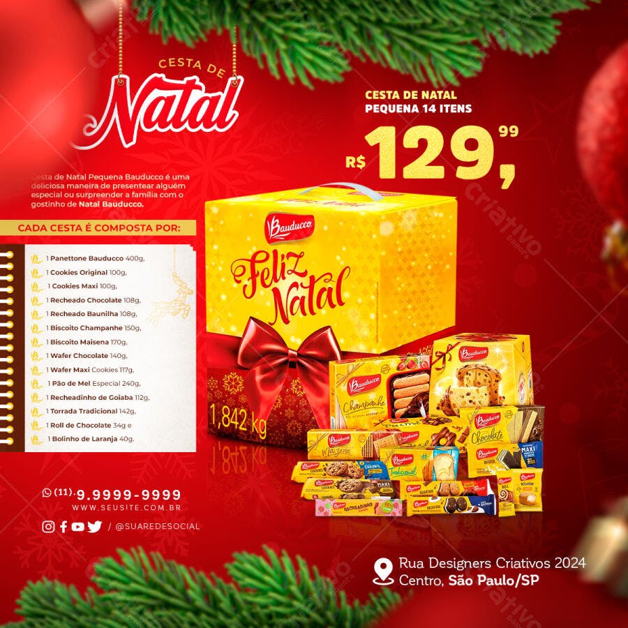 Flyer Cesta de Natal Bauducco 14 Itens PSD Editável