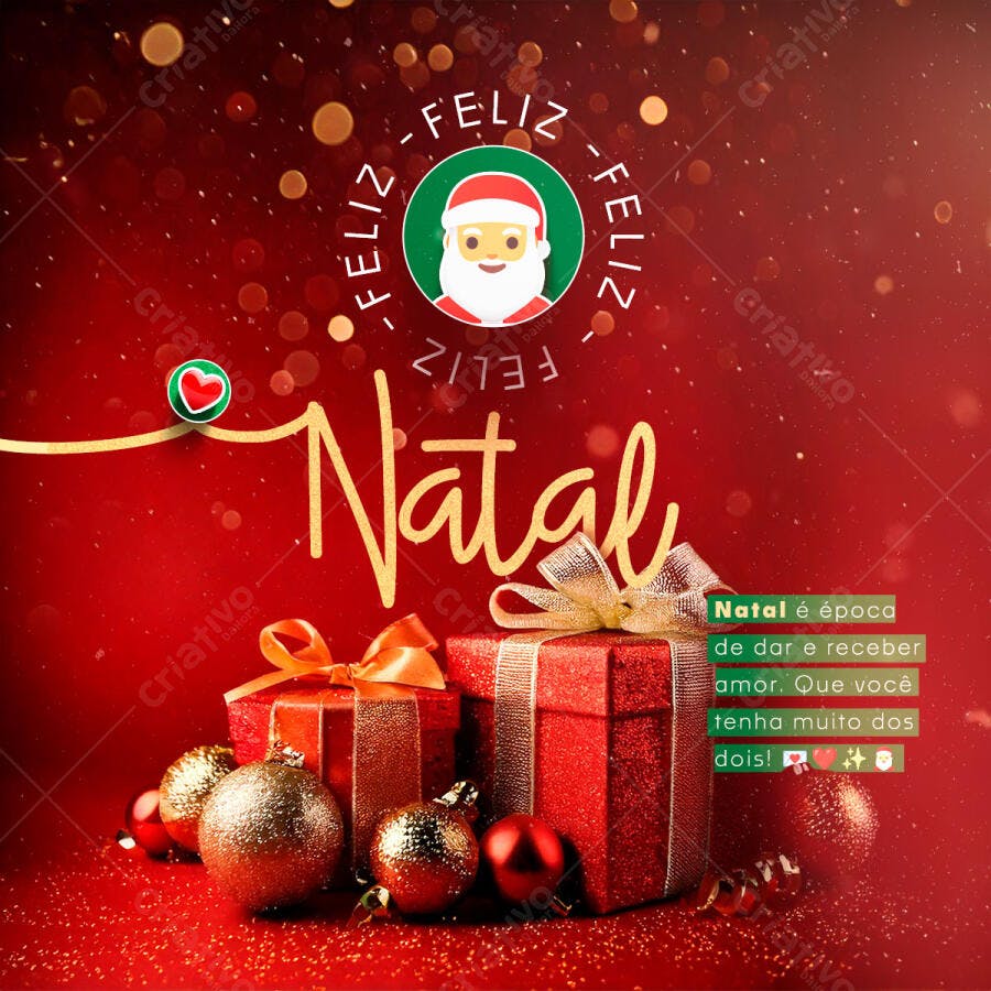 Flyer Feliz Natal com Presentes e Papai Noel PSD Editável