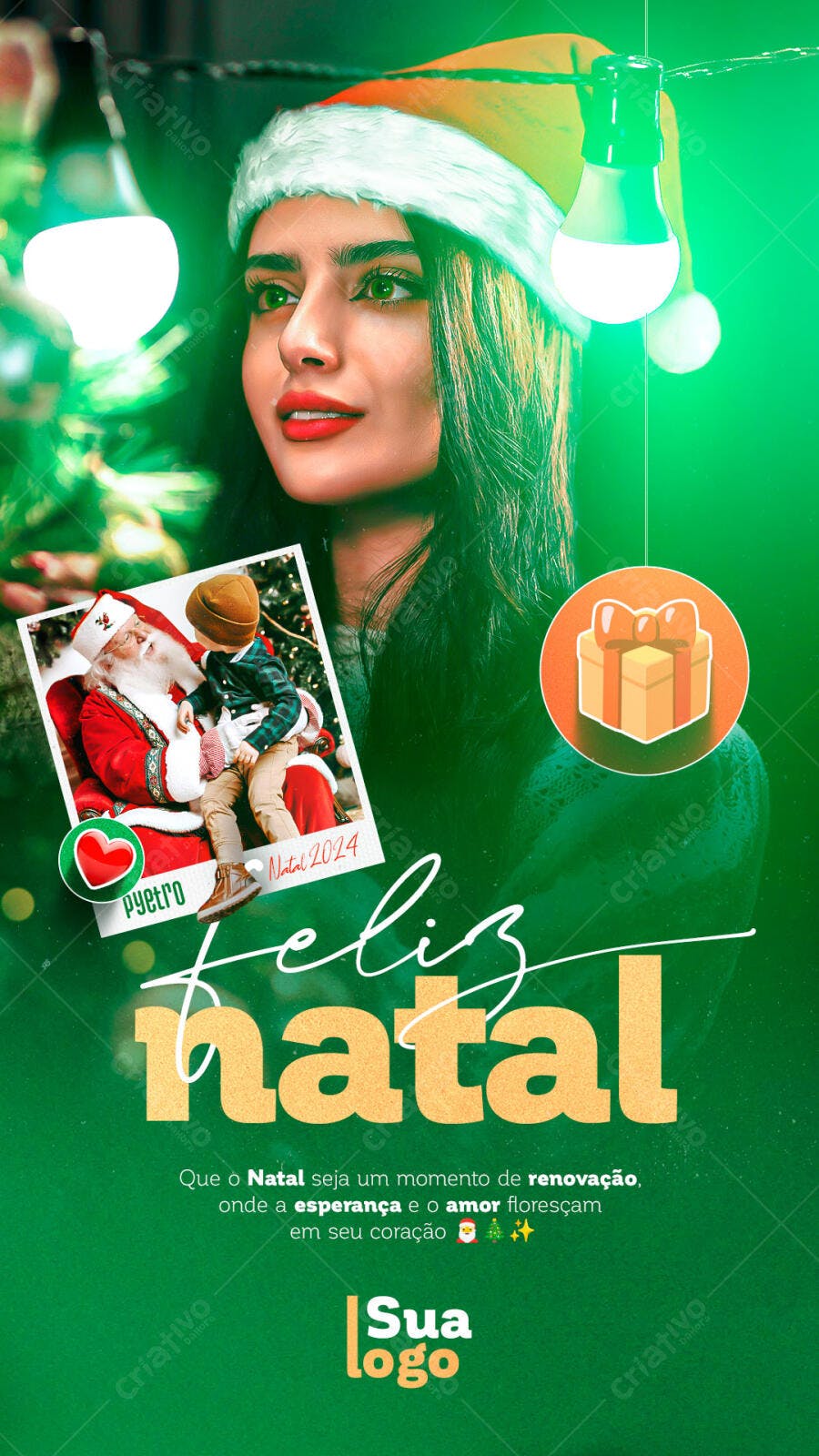 Flyer de Boas Festas Feliz Natal com Mulher e Luzes PSD Editável