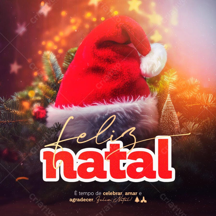 Flyer Digital Feliz Natal Gorro Papai Noel PSD Editável