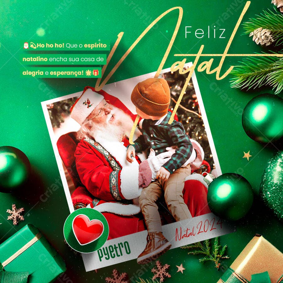 Post para Feliz Natal com Papai Noel e Menino PSD Editável
