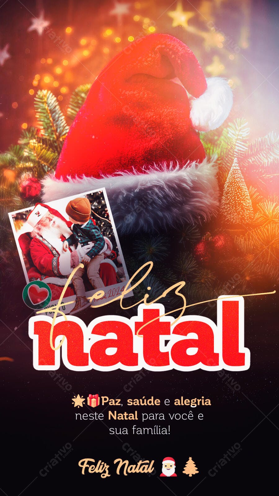 Post Instagram Feliz Natal Papai Noel e Menino PSD Editável