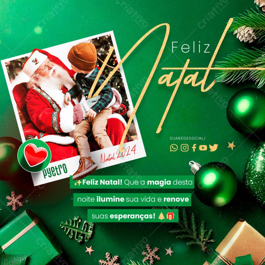 Post para Redes Sociais Feliz Natal Papai Noel e Menino PSD Editável