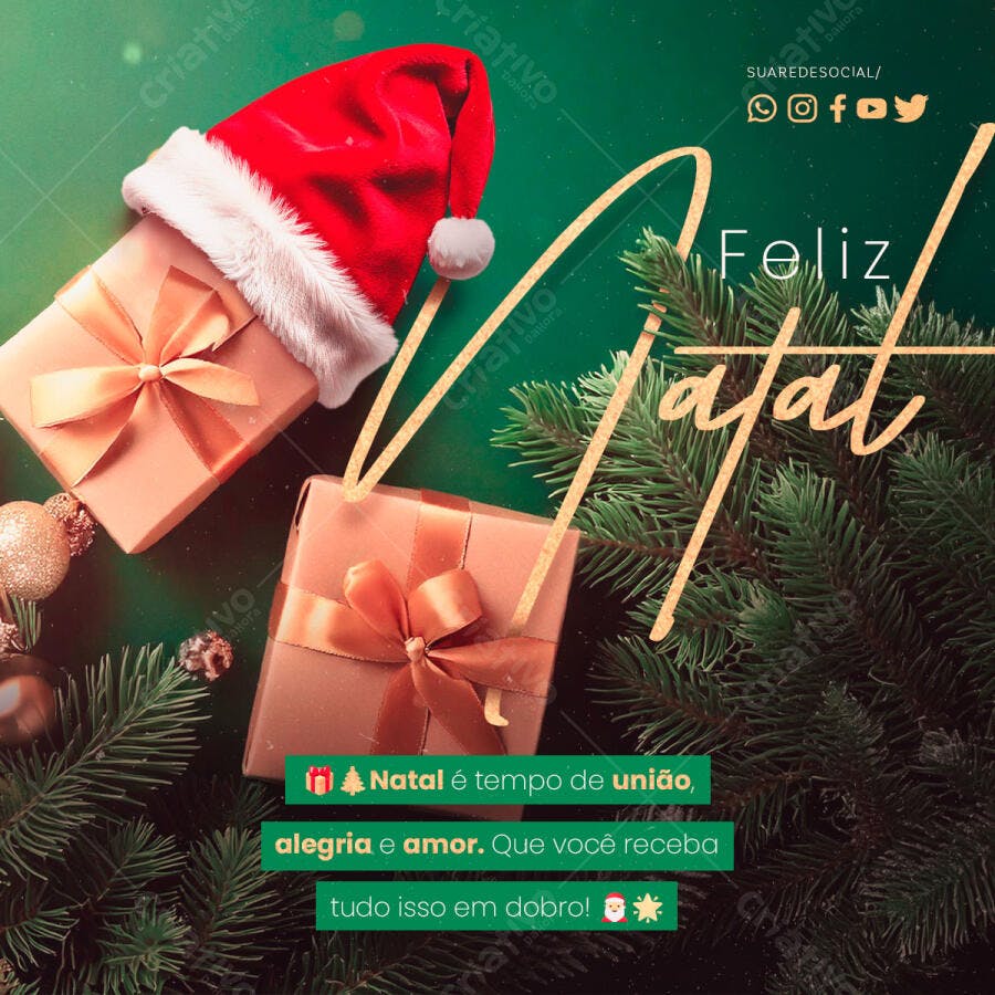 Flyer Natalino com Presentes e Gorro de Papai Noel PSD Editável