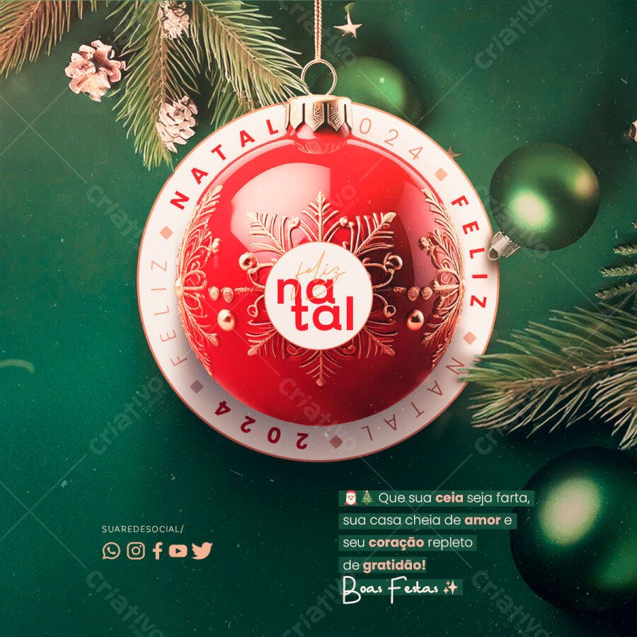 Post para Redes Sociais de Feliz Natal 2024 PSD Editável