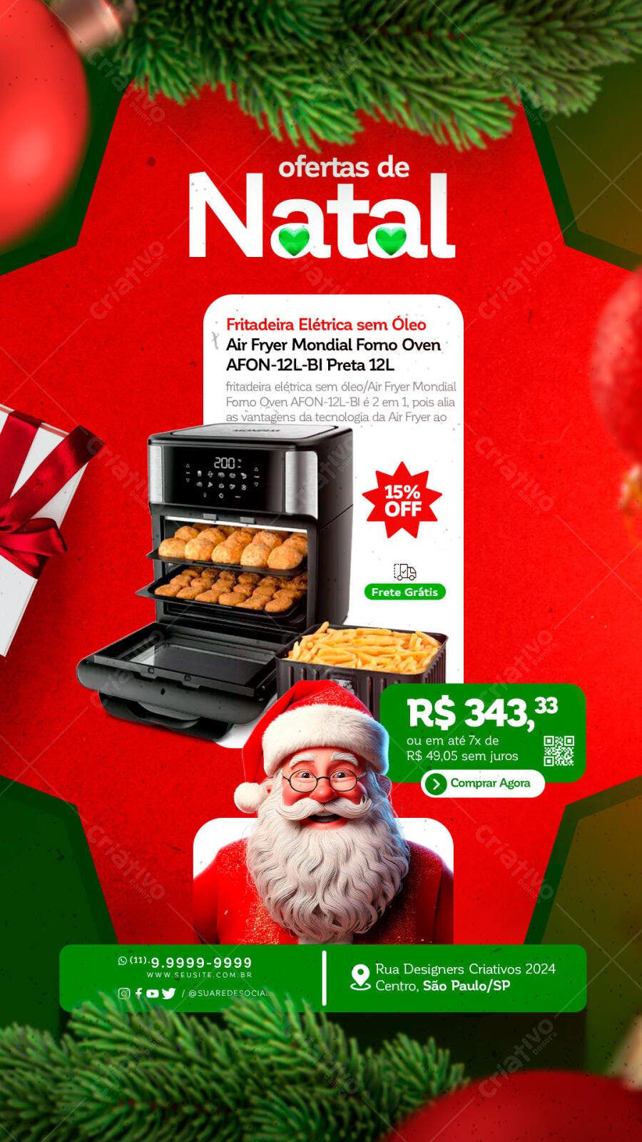 Flyer Ofertas de Natal Fritadeira Elétrica Air Fryer PSD Editável