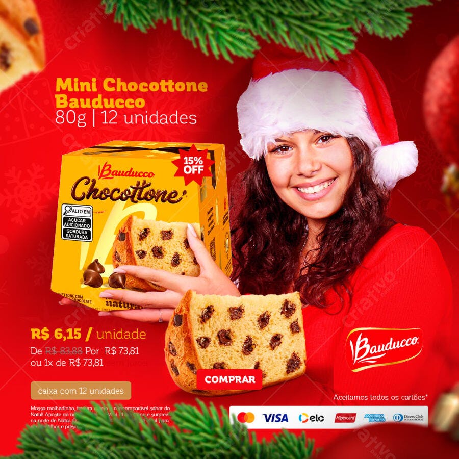 Flyer Promoção Mini Chocottone Bauducco Natal PSD Editável
