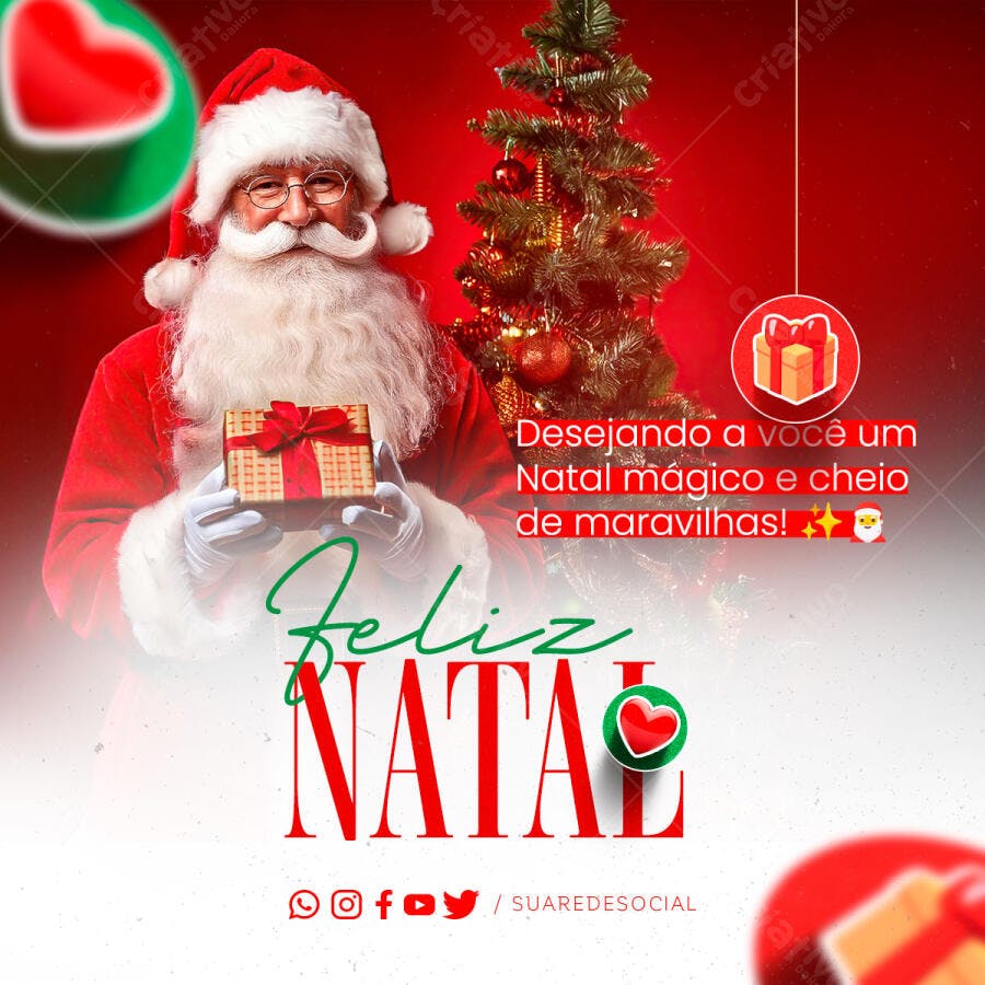 Post para Redes Sociais de Natal com Papai Noel PSD Editável