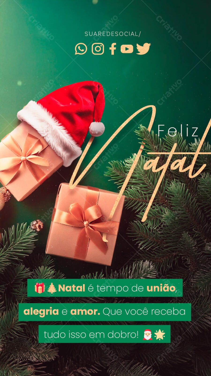 Story de Natal com Presentes e Gorro PSD Editável