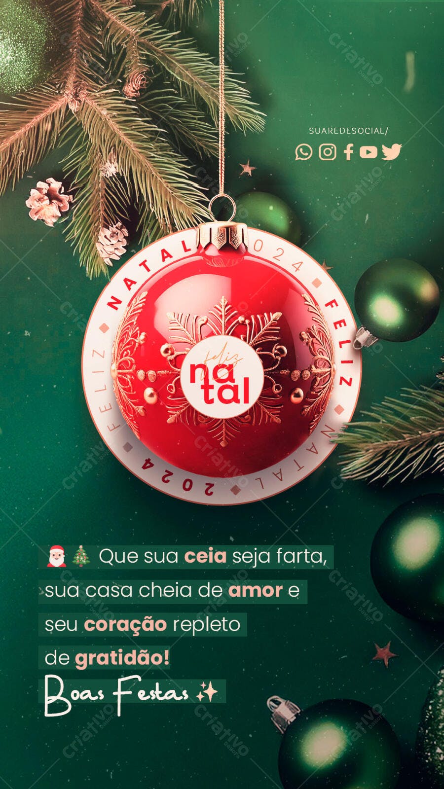 Flyer Feliz Natal 2024 Mensagem Boas Festas PSD Editável