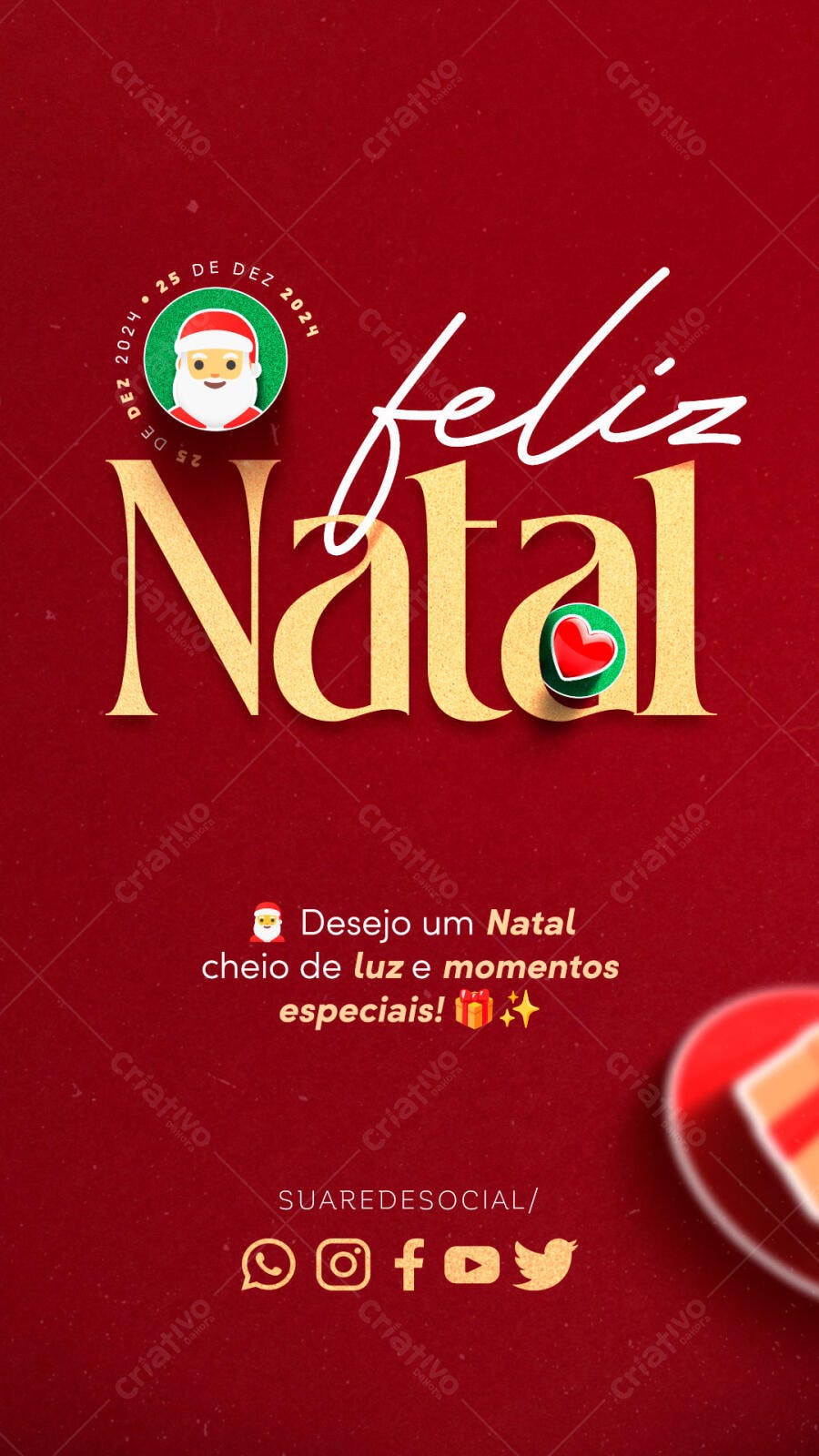 Flyer Digital Feliz Natal 2024 Papai Noel Vermelho Dourado PSD Editável