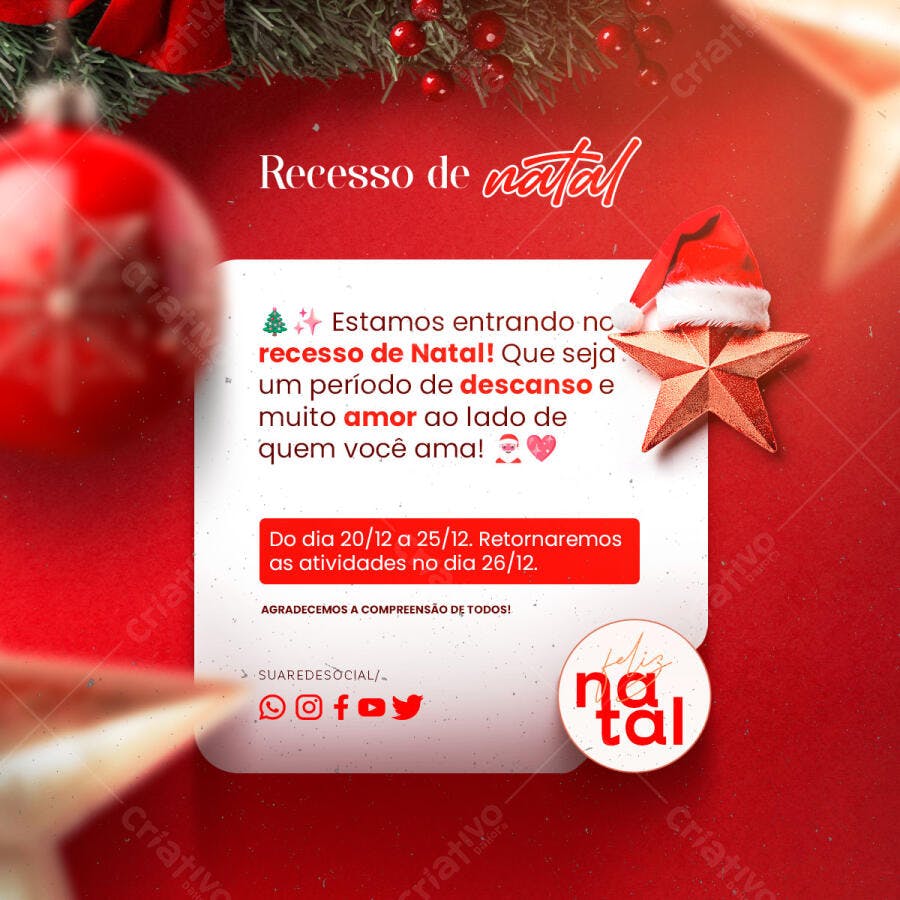 Post para Redes Sociais Recesso de Natal PSD Editável