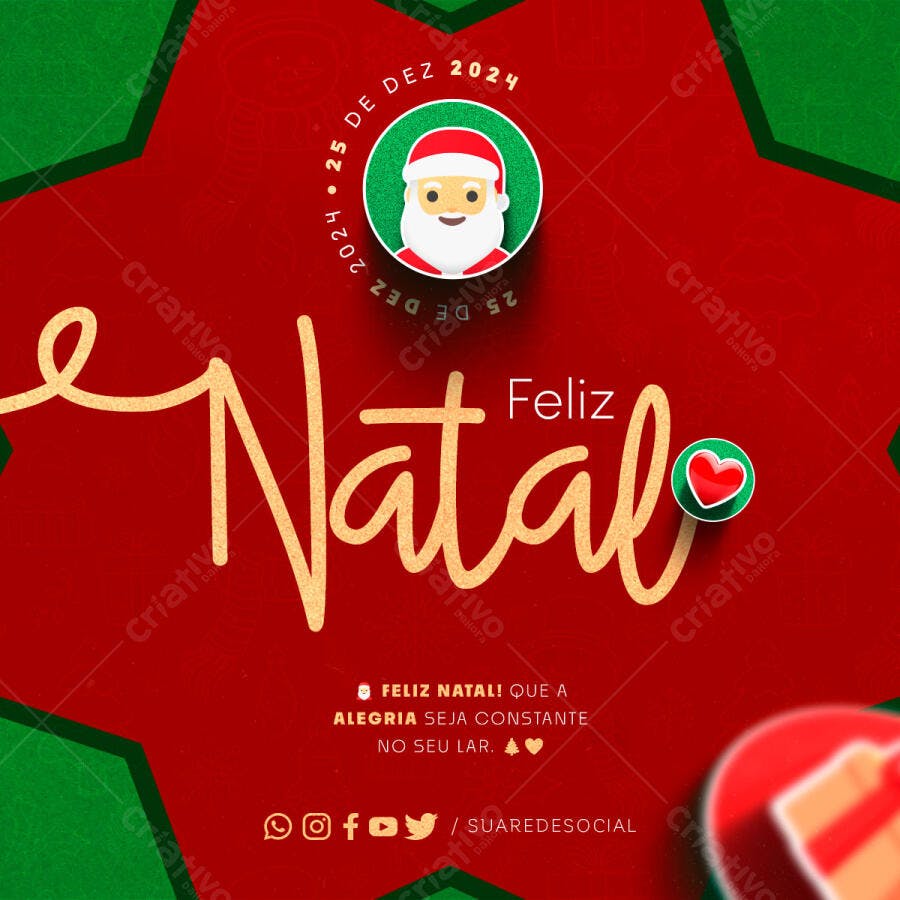 Card Social Media para Natal Papai Noel e Feliz Natal 25 de Dezembro PSD Editável