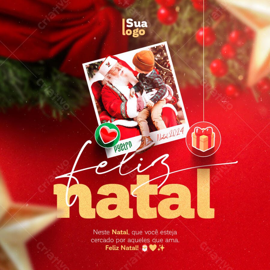 Post Redes Sociais Feliz Natal Papai Noel e Menino Pietro PSD Editável