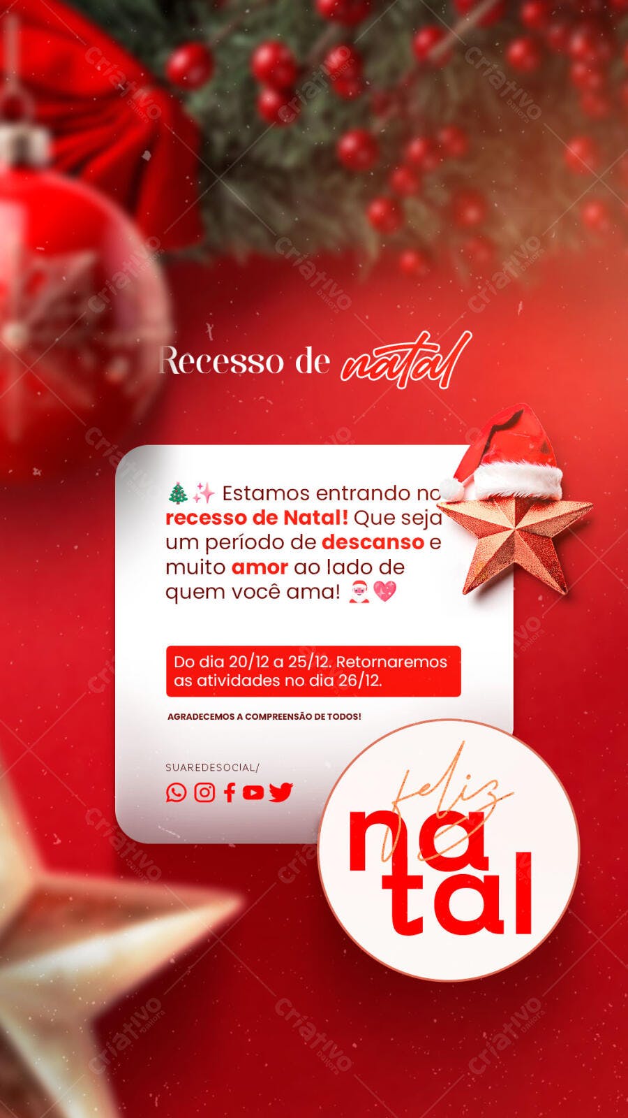 Post para Recesso de Natal PSD Editável