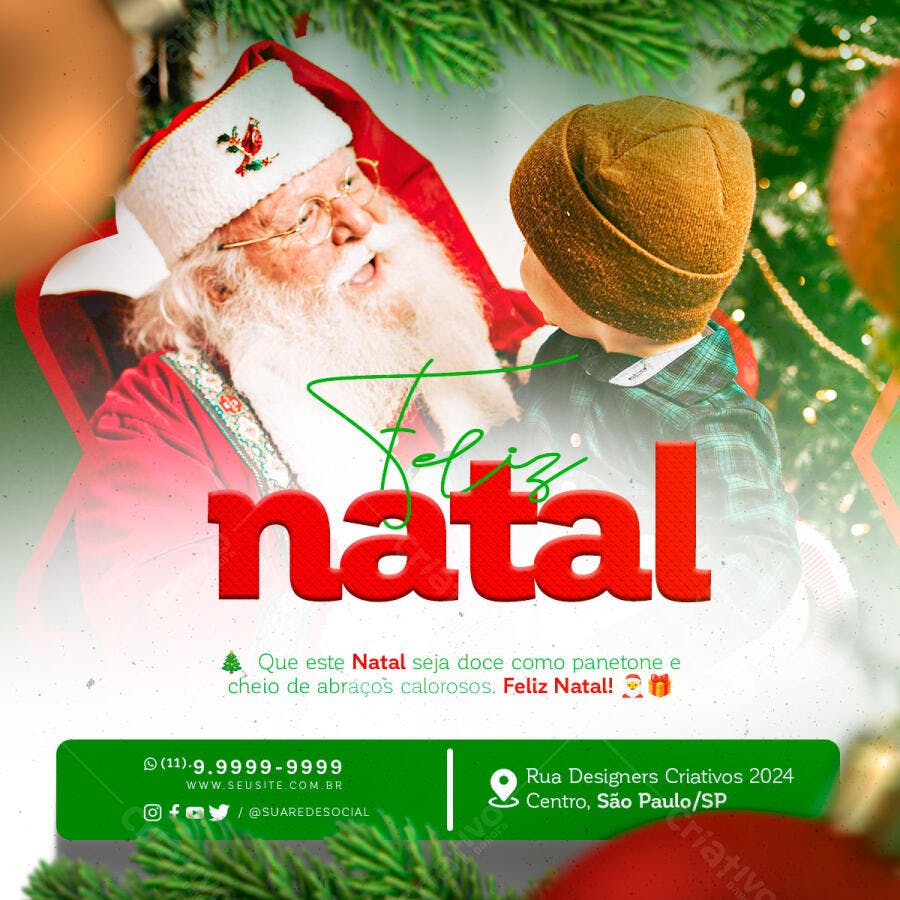 Post Redes Sociais Feliz Natal Papai Noel Criança PSD Editável