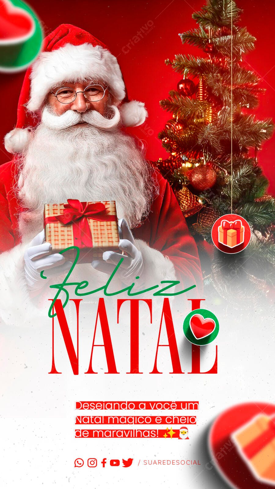 Flyer Vertical de Natal com Papai Noel PSD Editável