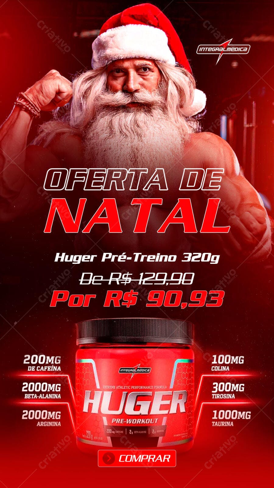 Flyer para Oferta de Natal Pré-Treino Papai Noel Forte PSD Editável
