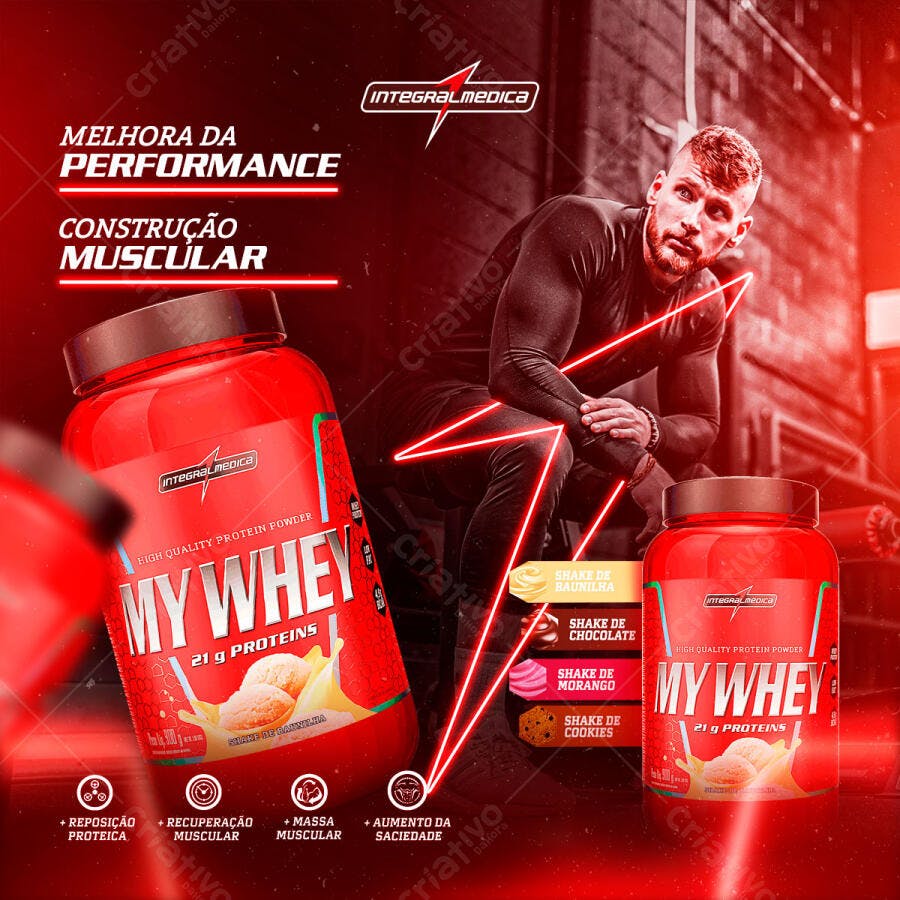 Flyer Fitness My Whey Melhora Performance Muscular PSD Editável