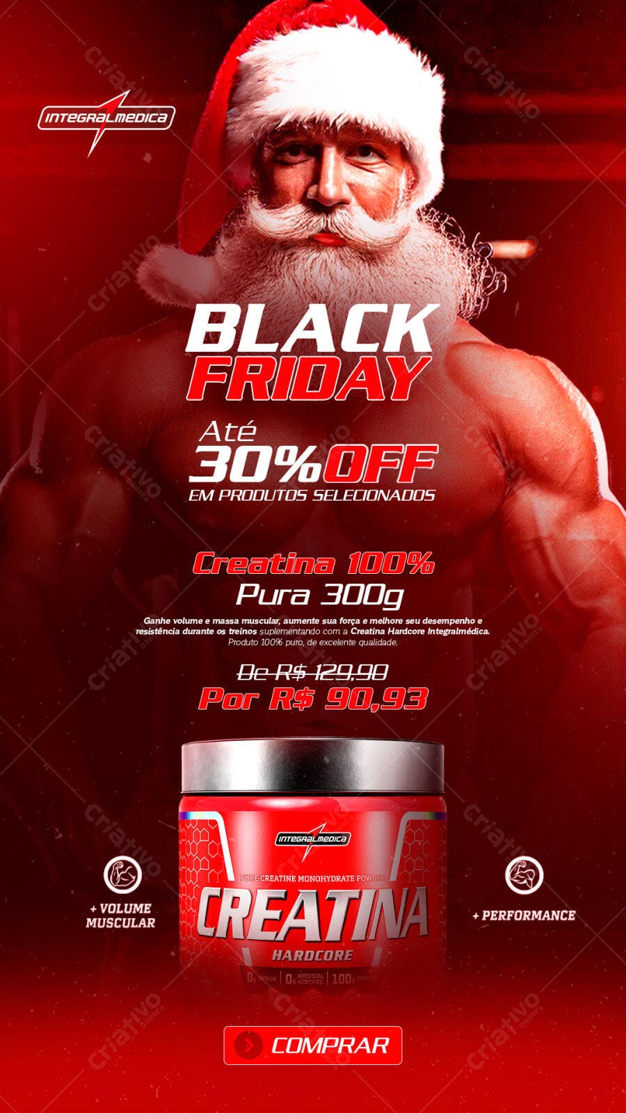 Flyer Black Friday Creatina Papai Noel Forte Integralmedica PSD Editável