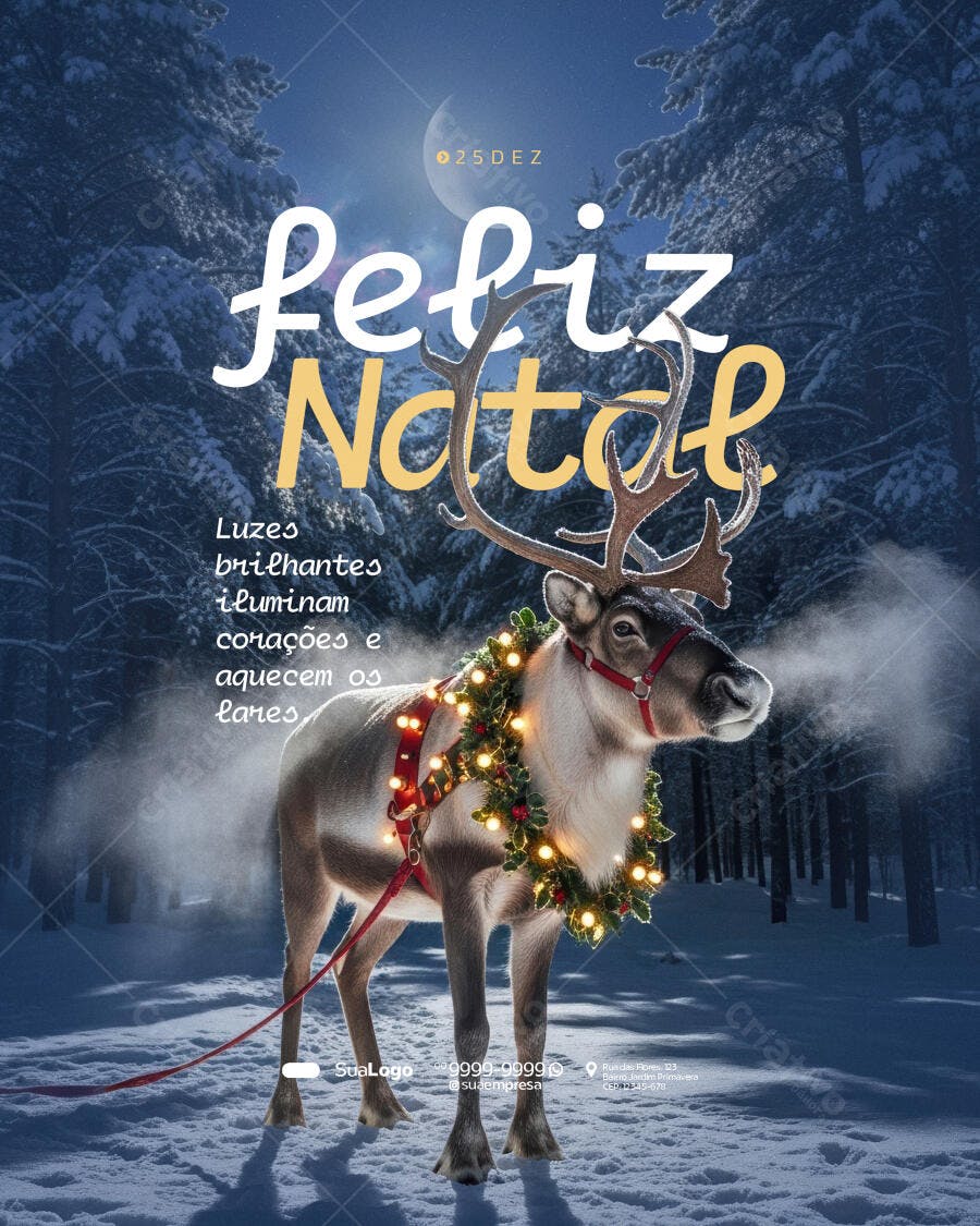 Flyer para Natal com Rena e Luzes PSD Editável