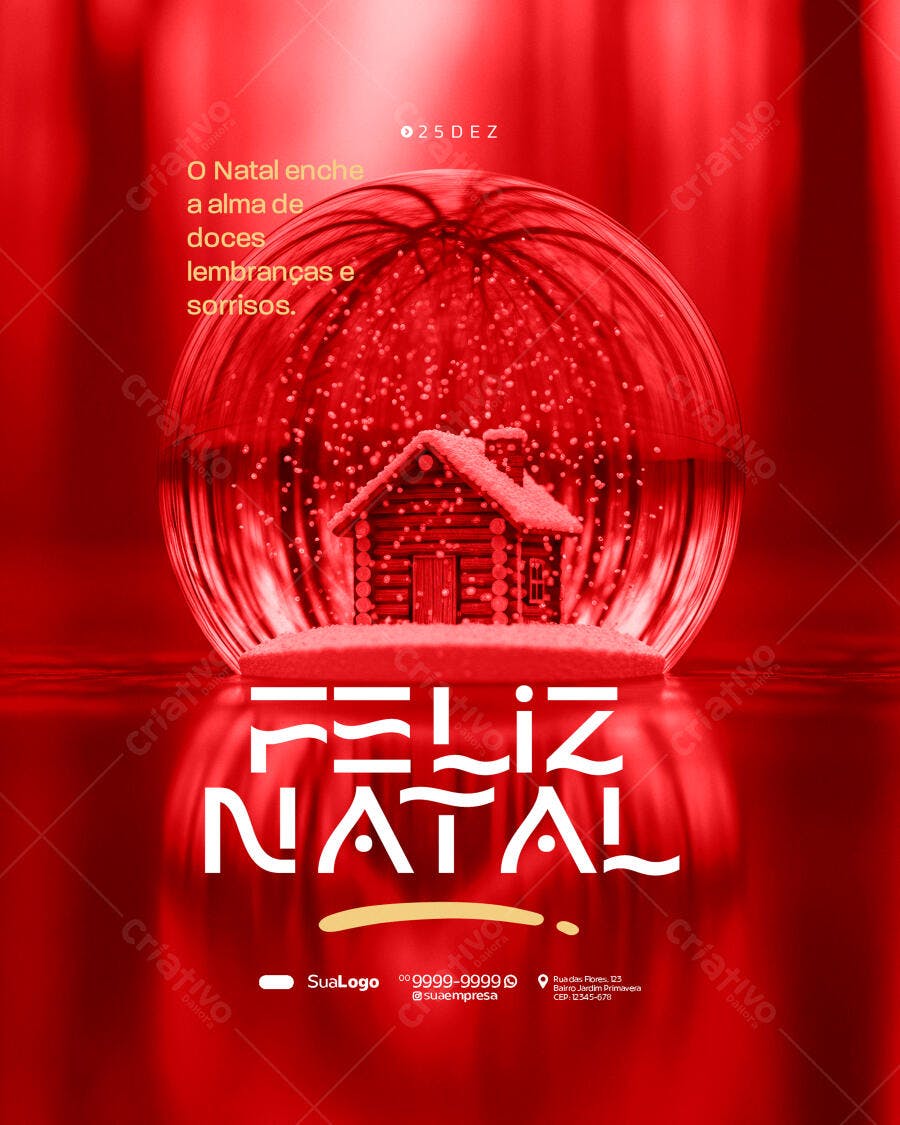 Flyer para Feliz Natal com Globo de Neve PSD Editável