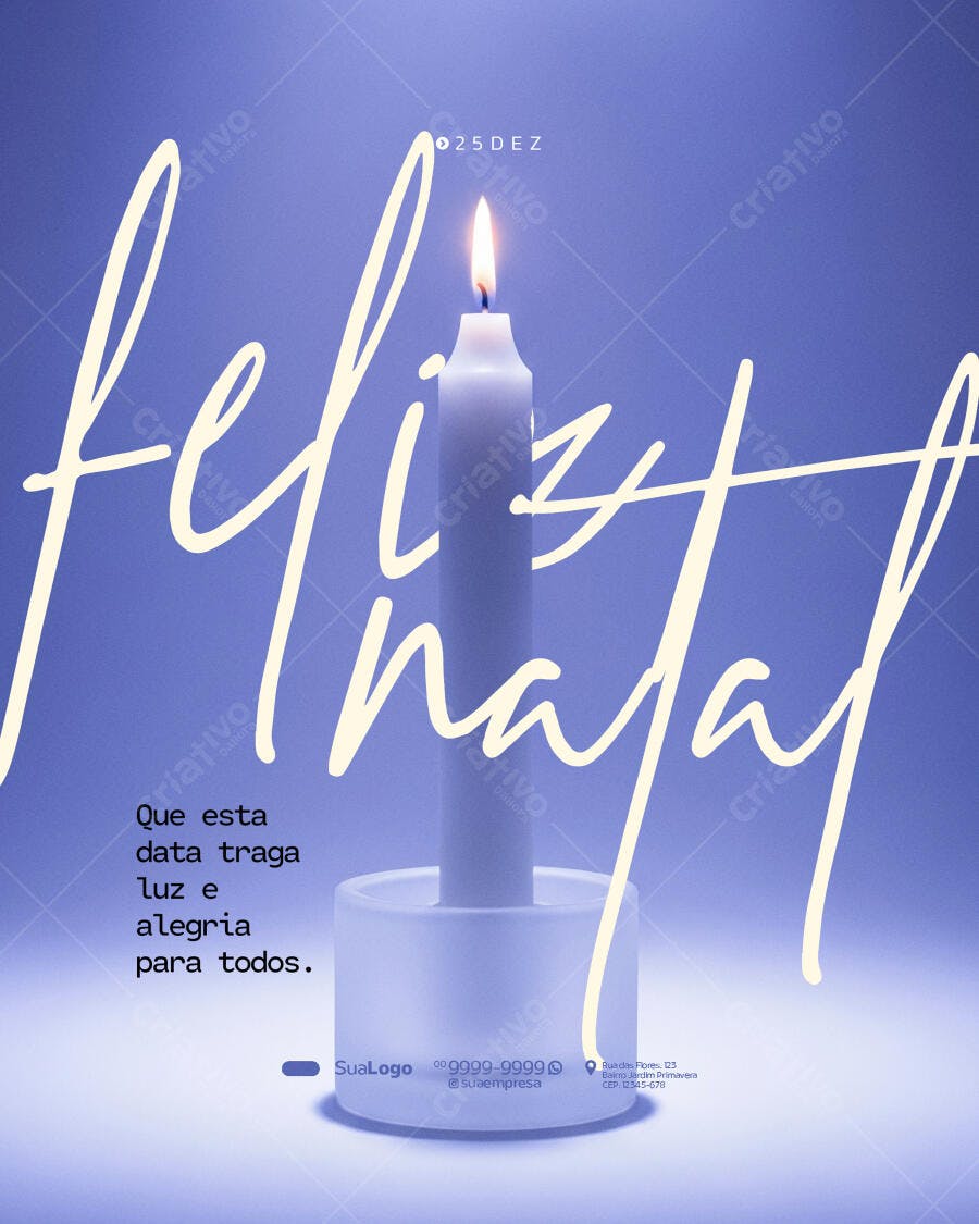 Flyer Natalino Feliz Natal com Vela Branca PSD Editável