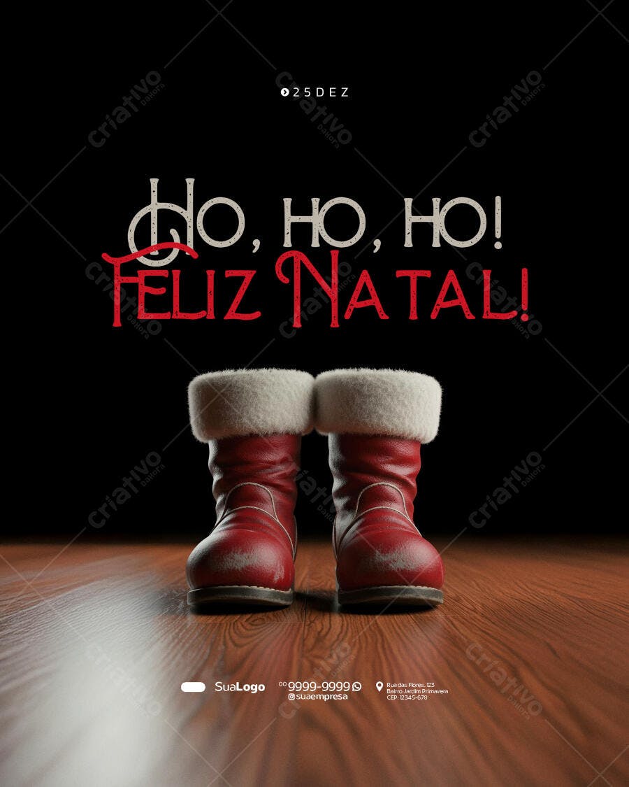 Flyer Feliz Natal Ho Ho Ho Botas Papai Noel PSD Editável