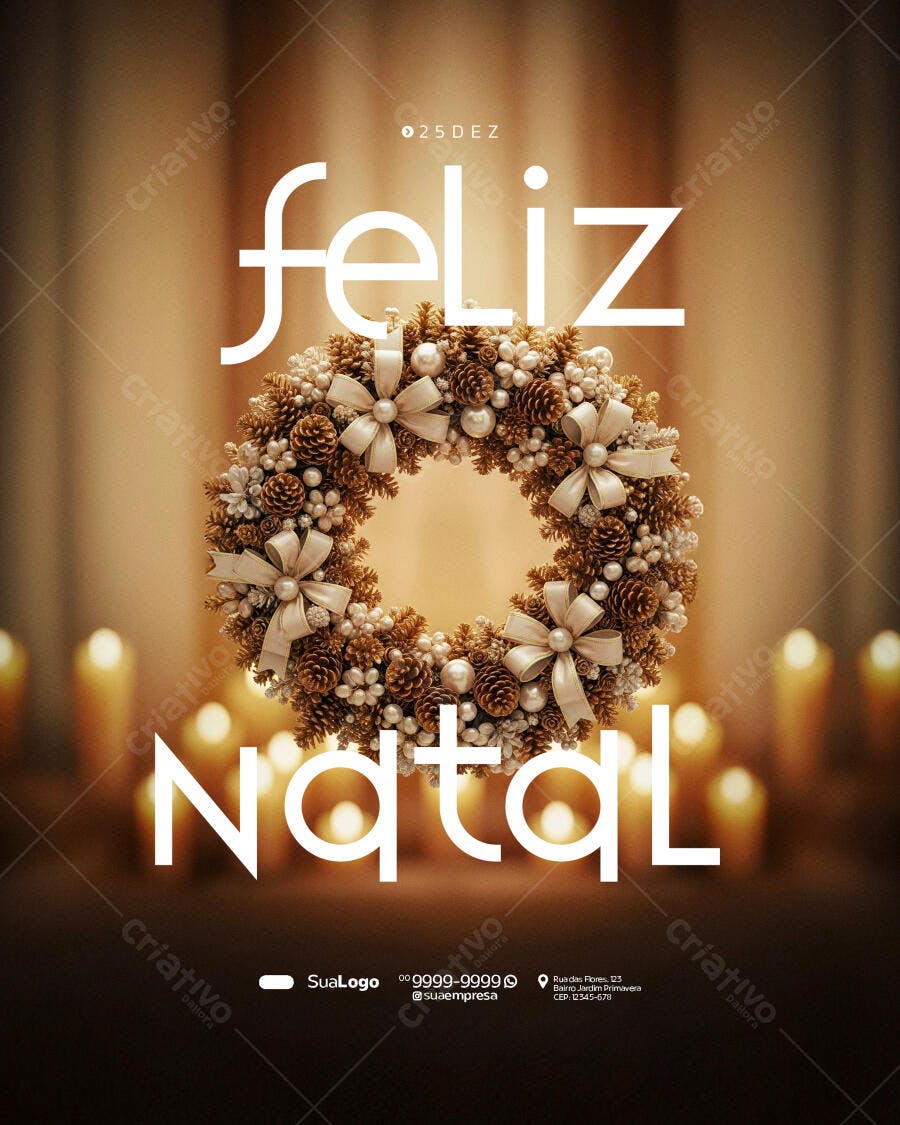 Flyer Feliz Natal com Guirlanda e Velas PSD Editável