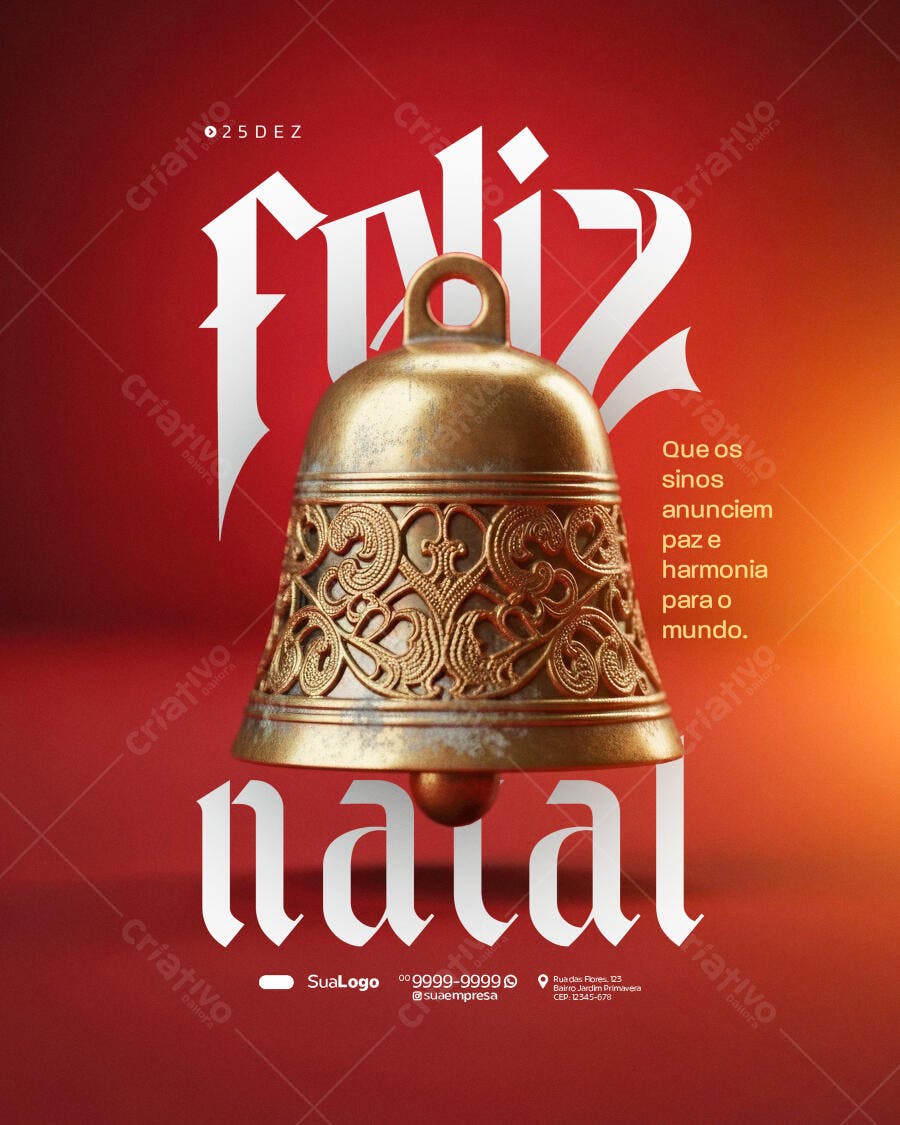 Post de Natal Feliz Natal Sino Dourado PSD Editável