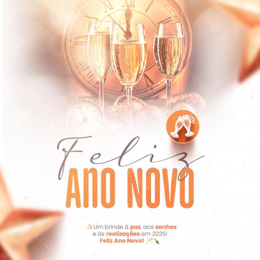 Post Instagram Feliz Ano Novo 2025 Champanhe PSD Editável